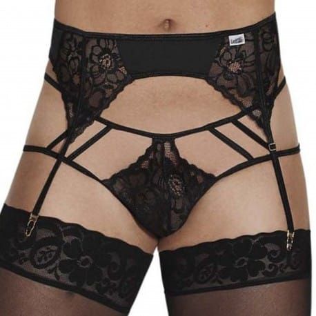  Ensemble Jarretière - Jock Strap Dentelle Noir