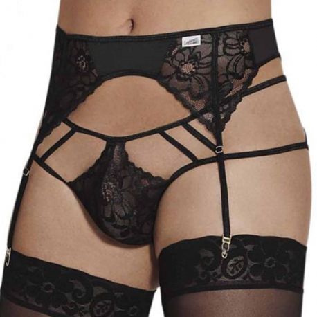  Ensemble Jarretière - Jock Strap Dentelle Noir