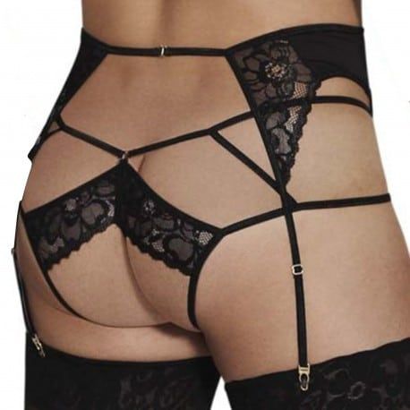  Ensemble Jarretière - Jock Strap Dentelle Noir