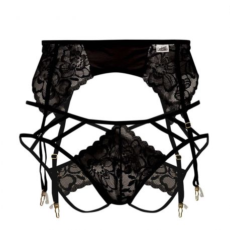  Ensemble Jarretière - Jock Strap Dentelle Noir