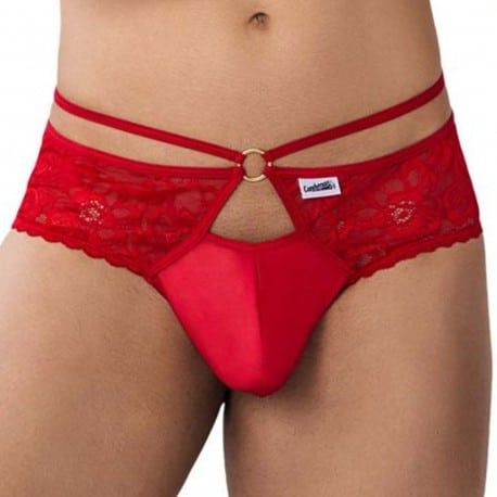  String Dentelle Simili-Cuir Rouge
