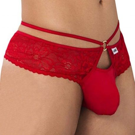  String Dentelle Simili-Cuir Rouge