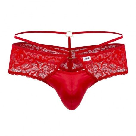  Lace Leatherette Thong - Red
