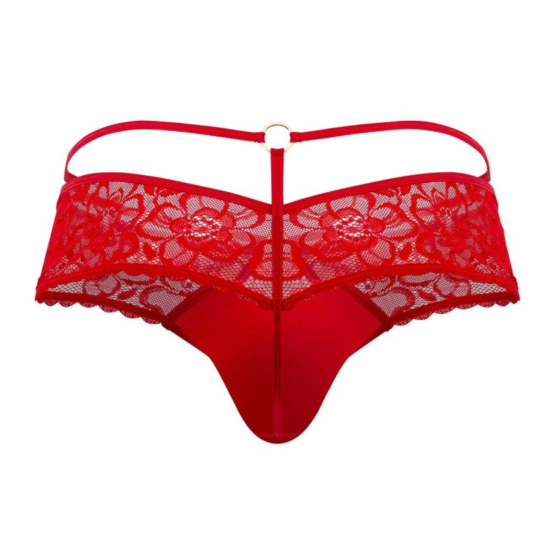  String Dentelle Simili-Cuir Rouge