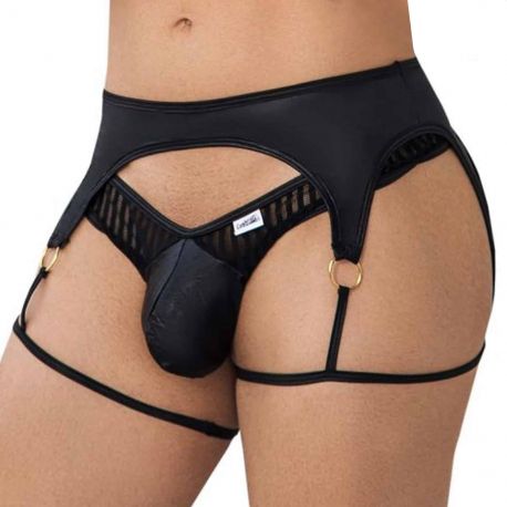 Striped Garter Thong - Black