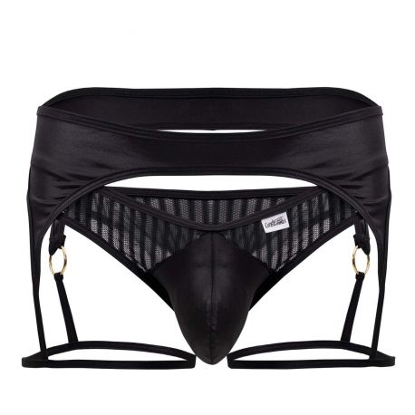  Striped Garter Thong - Black