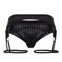  Striped Garter Thong - Black