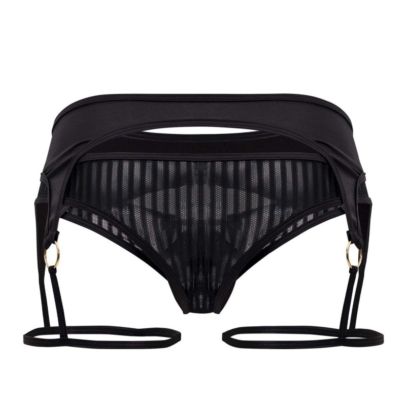  Striped Garter Thong - Black