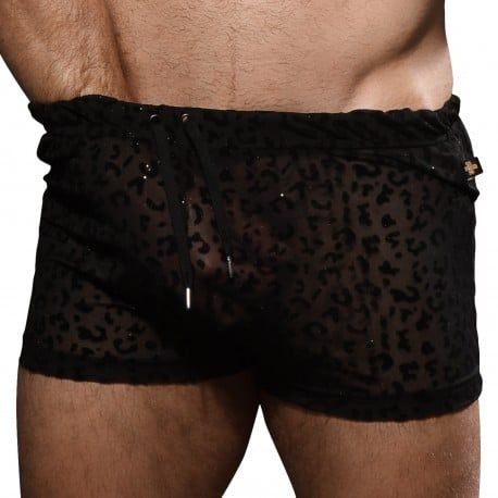 Andrew Christian Short Sheer Glitter Léopard Noir