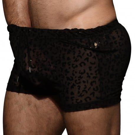 Andrew Christian Short Sheer Glitter Léopard Noir