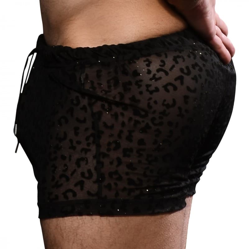 Andrew Christian Short Sheer Glitter Léopard Noir