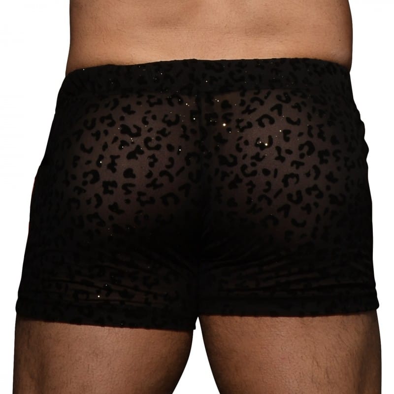 Andrew Christian Short Sheer Glitter Léopard Noir