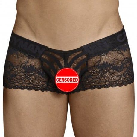  Shorty Dentelle Résille Rayée Noir
