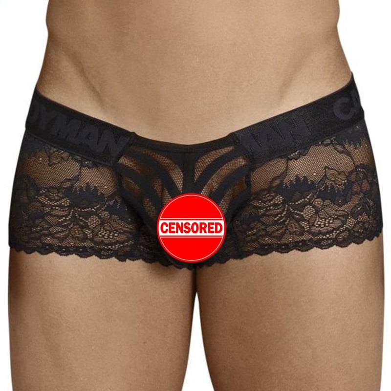  Shorty Dentelle Résille Rayée Noir