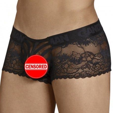  Shorty Dentelle Résille Rayée Noir