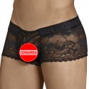  Shorty Dentelle Résille Rayée Noir