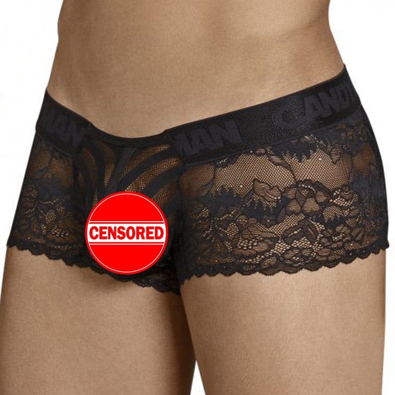  Shorty Dentelle Résille Rayée Noir