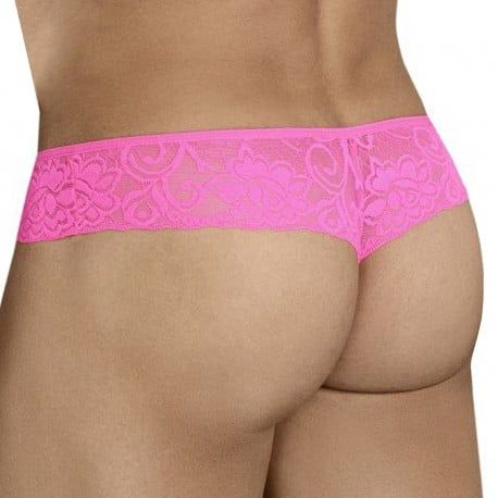  Floral Lace Mesh Thong - Pink