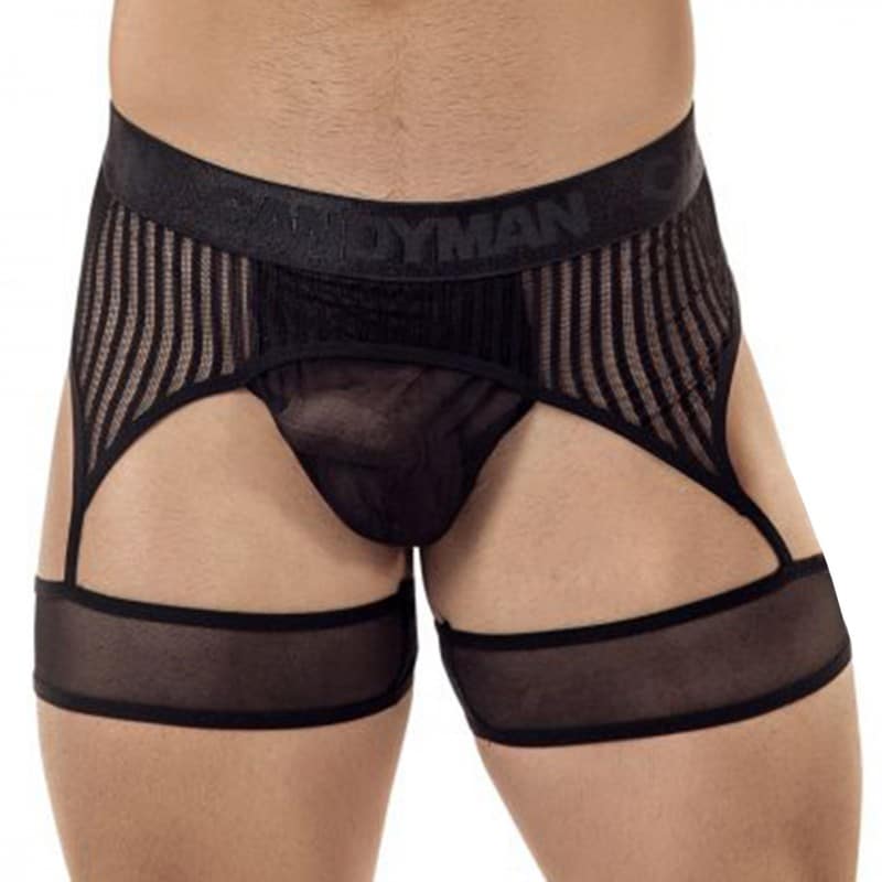  Striped Garterbelt Thong - Black