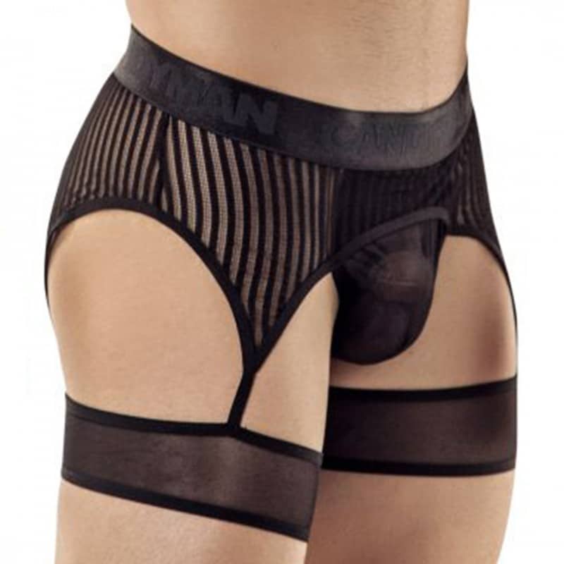  Striped Garterbelt Thong - Black
