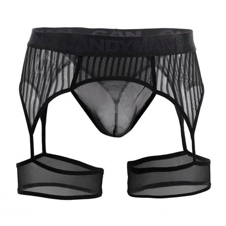  String Porte-Jarretelle Rayé Noir
