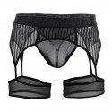  Striped Garterbelt Thong - Black
