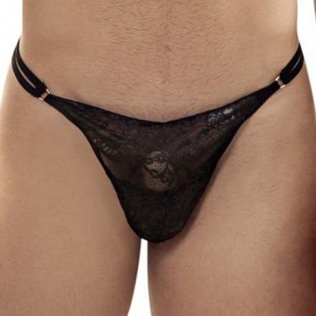  Double String Lace Thong - Black