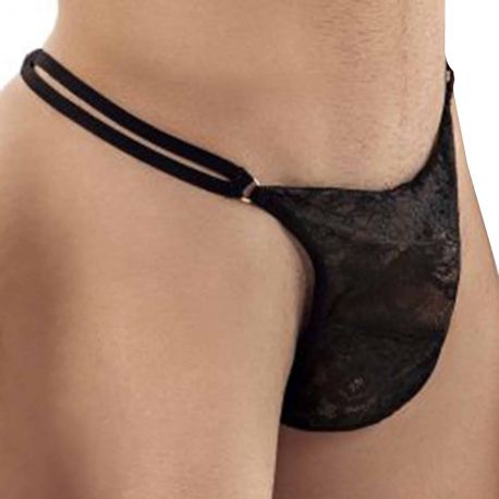  Double String Lace Thong - Black
