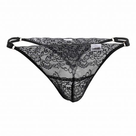  Double String Lace Thong - Black