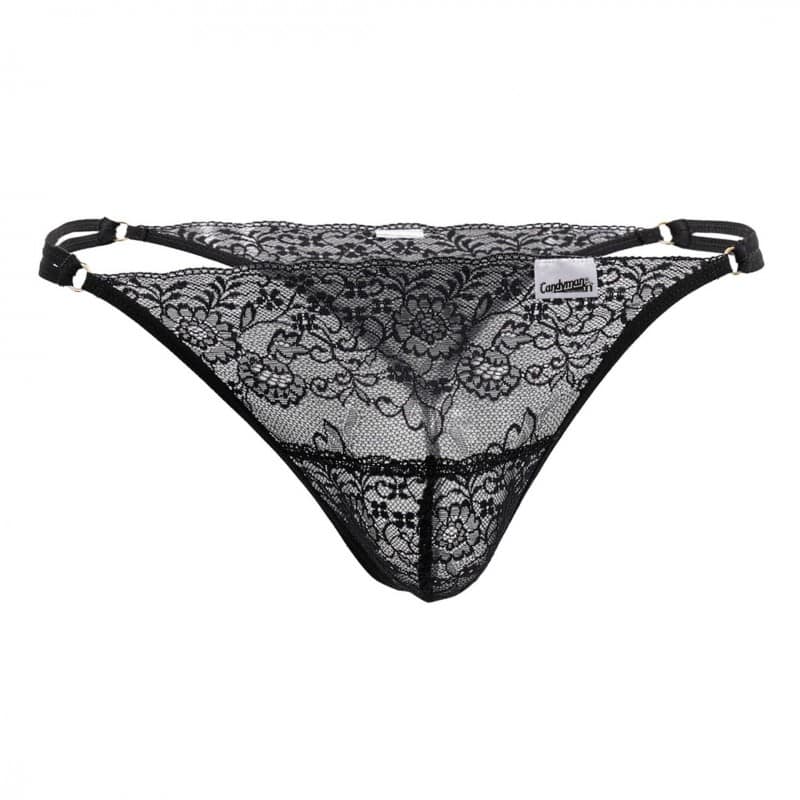  Double String Lace Thong - Black