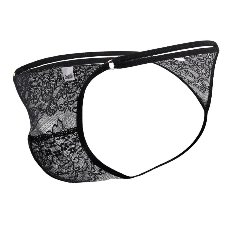  Double String Lace Thong - Black