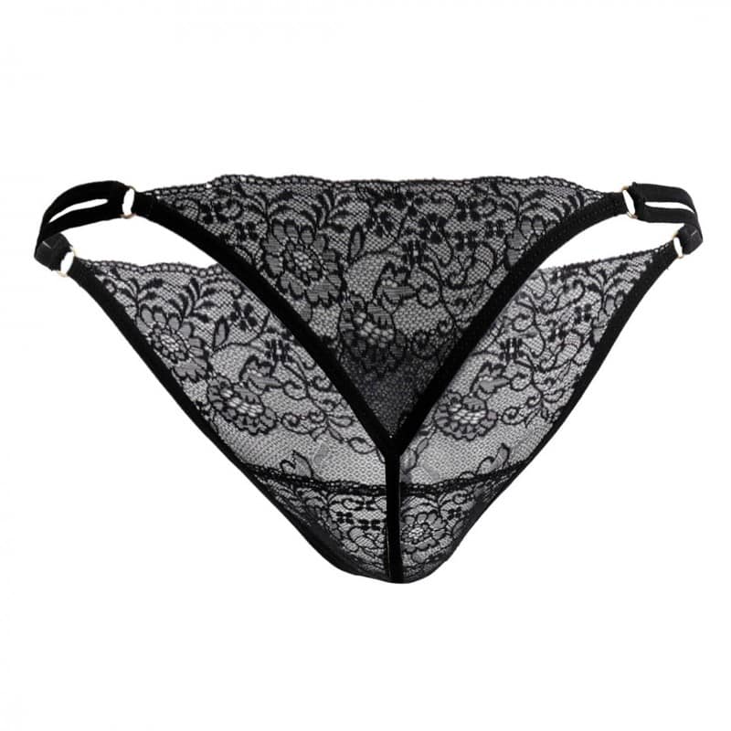  Double String Lace Thong - Black