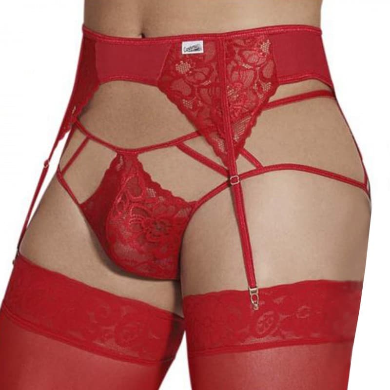  Ensemble Jarretière - Jock Strap Dentelle Rouge