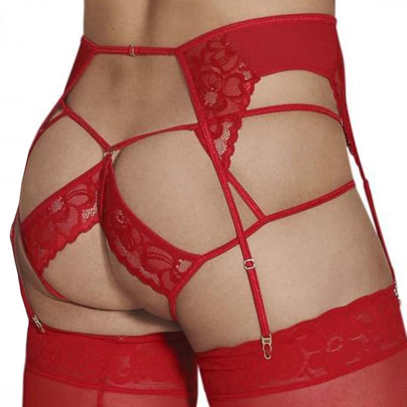  Ensemble Jarretière - Jock Strap Dentelle Rouge