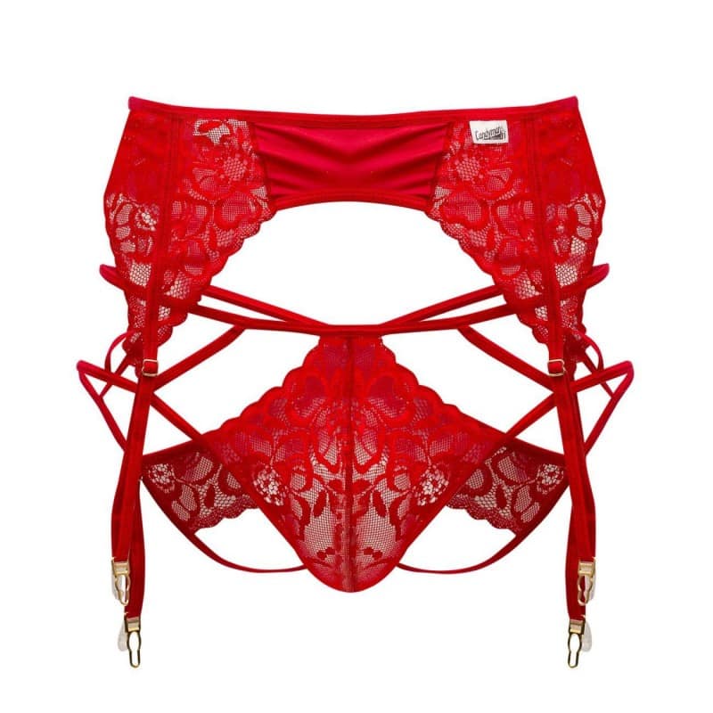  Ensemble Jarretière - Jock Strap Dentelle Rouge