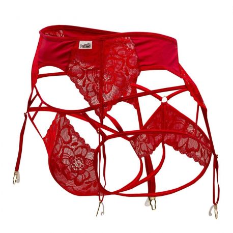  Ensemble Jarretière - Jock Strap Dentelle Rouge