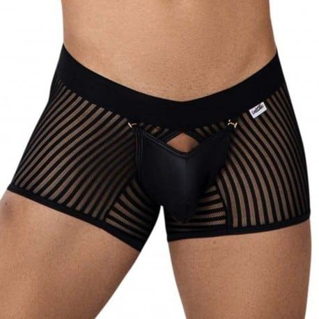  Striped Mesh Bottomless Boxer Briefs - Black