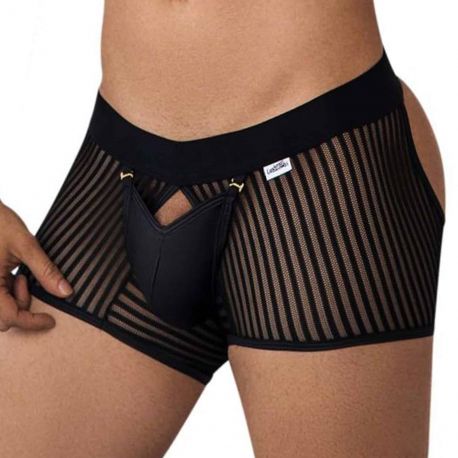  Striped Mesh Bottomless Boxer Briefs - Black