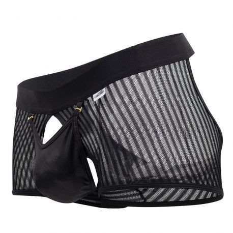  Striped Mesh Bottomless Boxer Briefs - Black