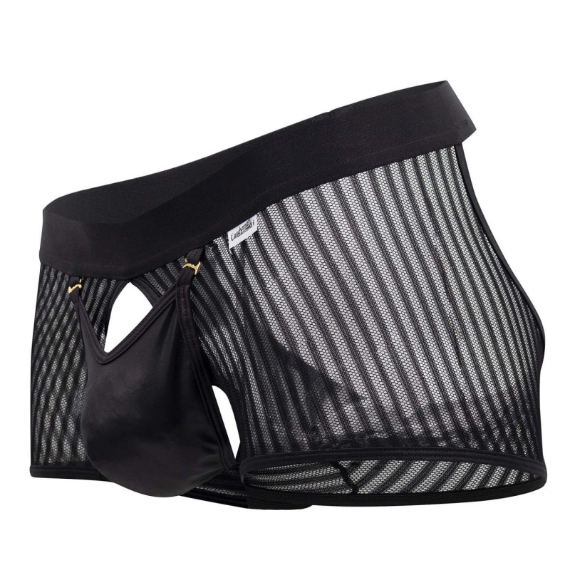  Striped Mesh Bottomless Boxer Briefs - Black