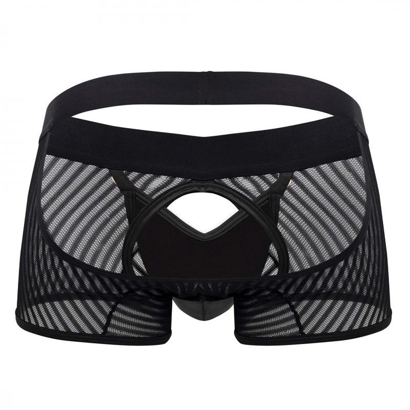  Striped Mesh Bottomless Boxer Briefs - Black