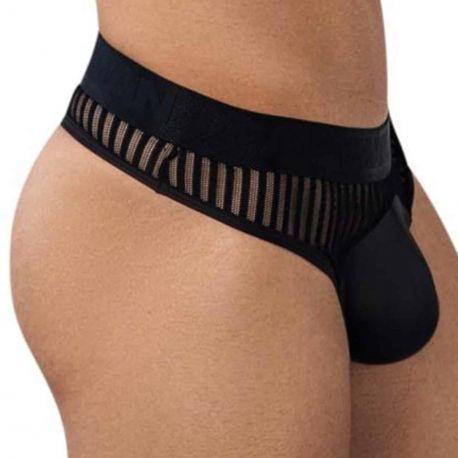  Striped Mesh Thong - Black