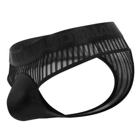  Striped Mesh Thong - Black