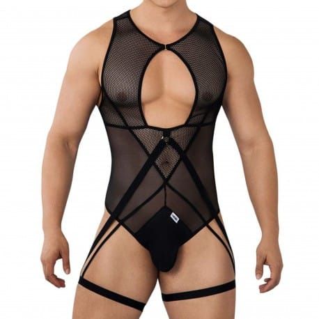  Mesh Garter String Bodysuit - Black