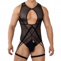  Mesh Garter String Bodysuit - Black