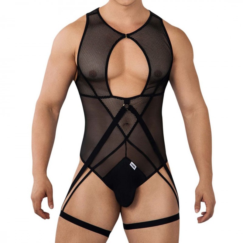  Mesh Garter String Bodysuit - Black