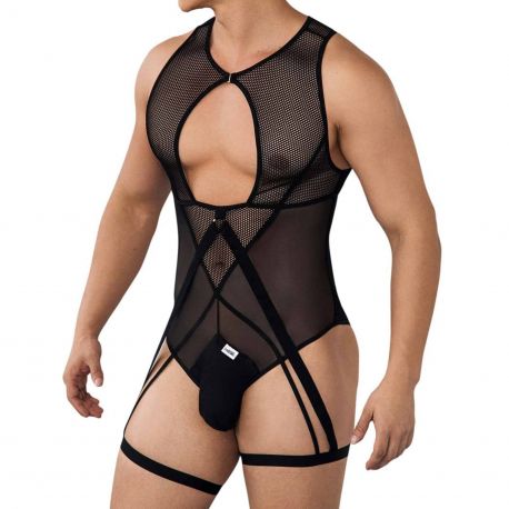  Mesh Garter String Bodysuit - Black
