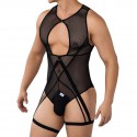  Mesh Garter String Bodysuit - Black