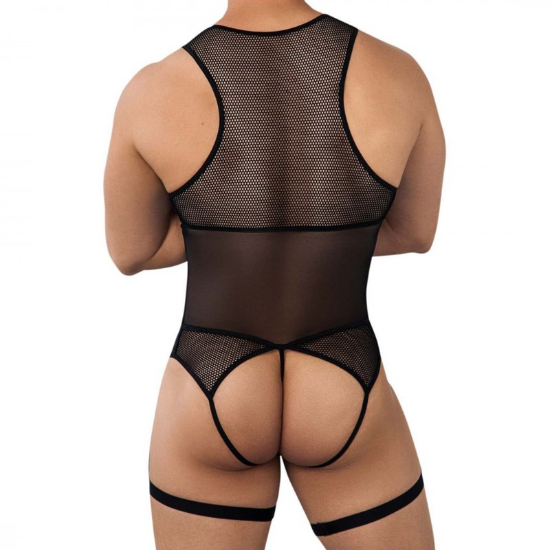  Mesh Garter String Bodysuit - Black