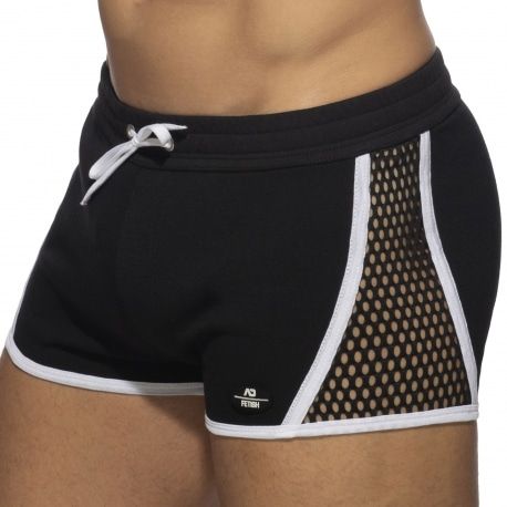 AD Fetish Mesh-Striped Shorts - Black - White